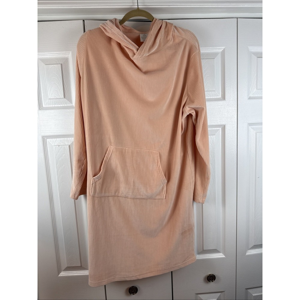 Serra Hooded Dress or Tunic L/XL Peach Velour Corduroy Weekend Cozy Loungewear